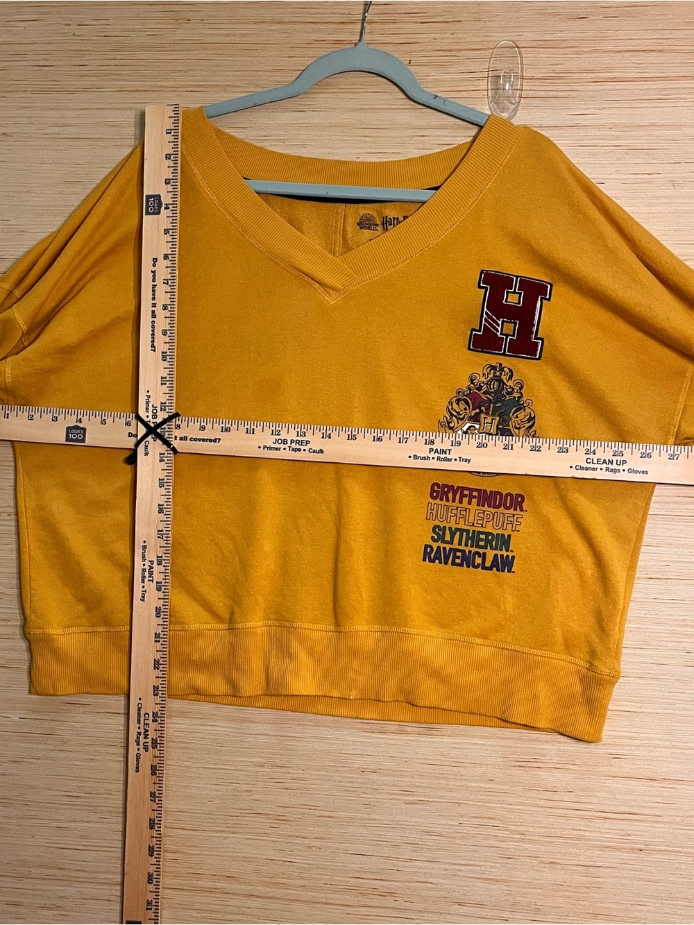 Harry Potter Hogwarts Four Houses V Neck Sweatshirt Mustard Yellow Oversized - Picture 2 of 4